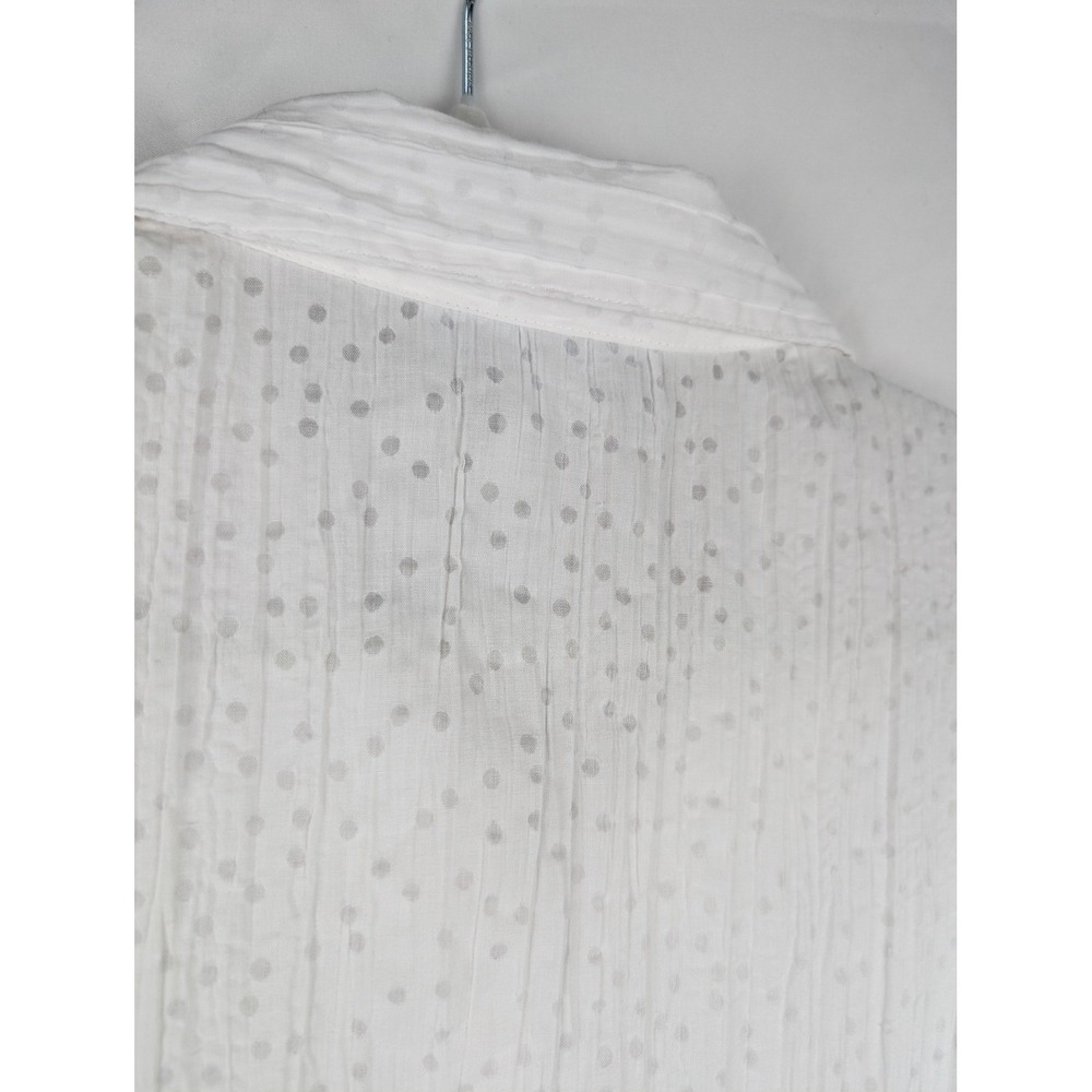 Polka Dot Textured Button Up Top Size M White Long Sleeve Coquette Coastal Gauze - Picture 8 of 10